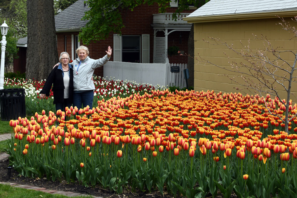 229 Eve Kiser and Agnes Loukota in Scholte Garden in Pella, IA.JPG